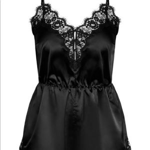 Stella Satin Playsuit - Black (City Chic)
